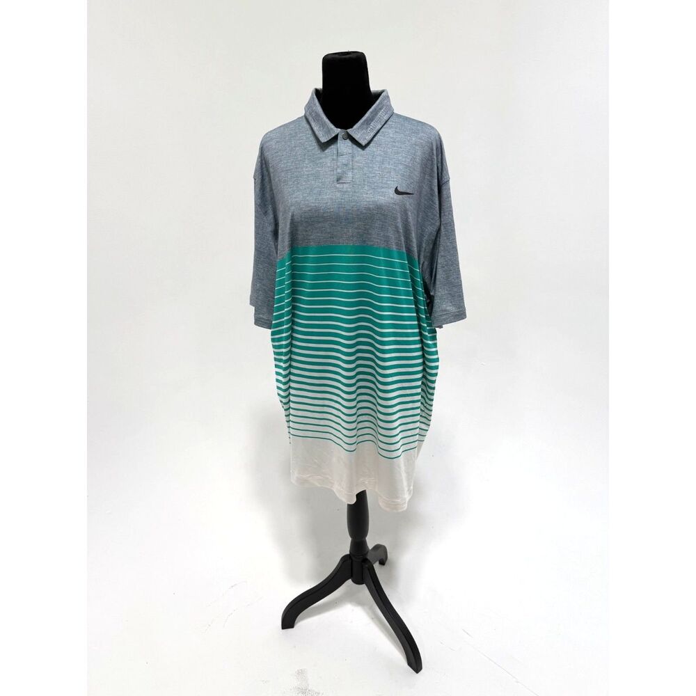 Nike Tiger Woods Collection dri fit blue/teal striped polo shirt
